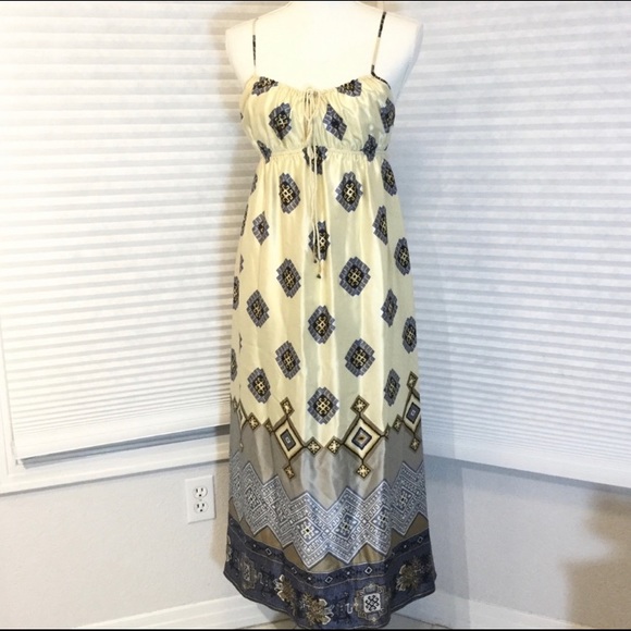 BANANA REPUBLIC MAXI DRESS FULL LENGTH DRESS NEW SILK SCARF PRINT BOHO GEOMETRIC - Picture 4 of 16